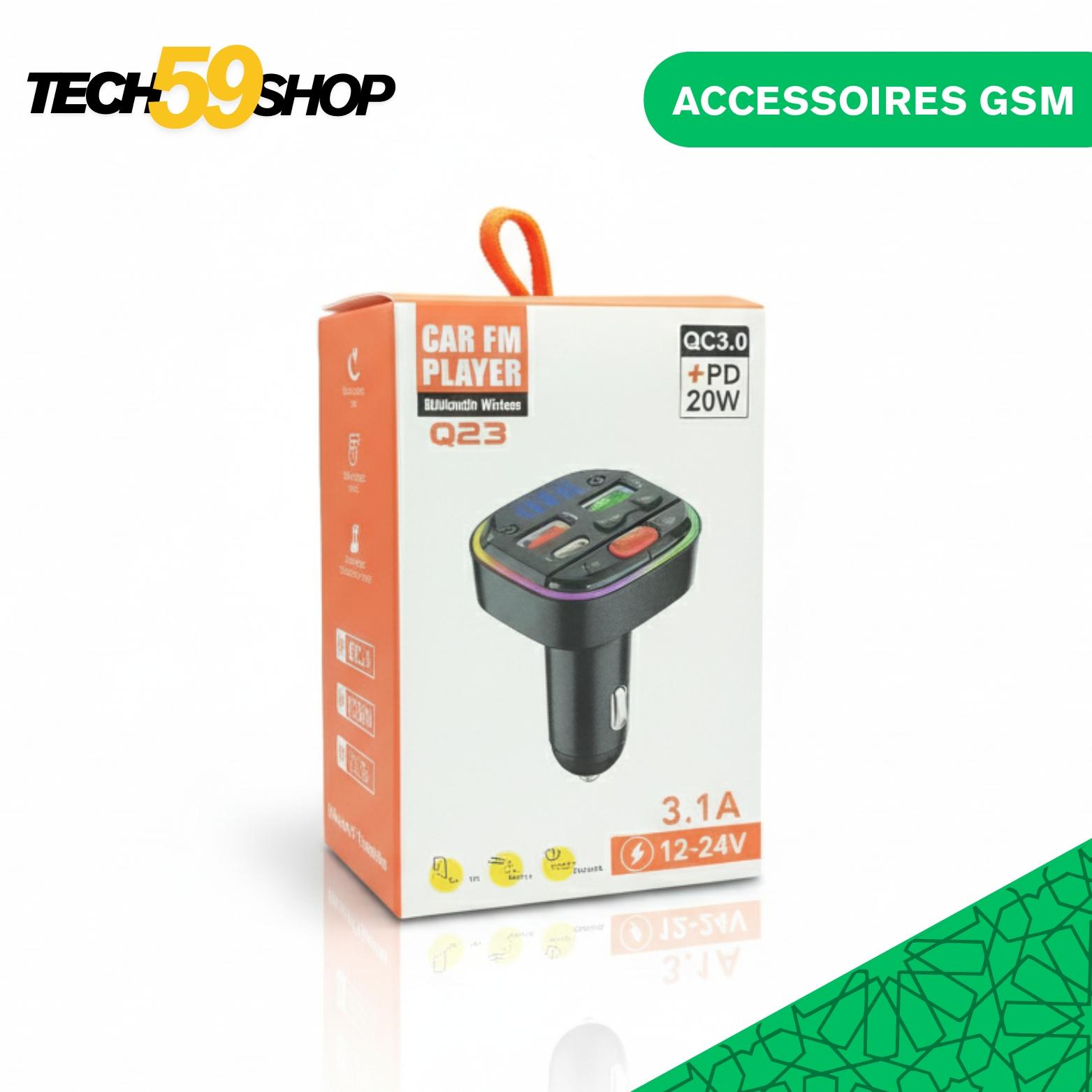 q23-bluetooth-fm-transmitter-and-car-charger-features-qc3-0-and-pd-20w-fast-charging-ports-includes-two-usb-ports-with-3-1a-output-operates-on-a-12-24v-input-voltage