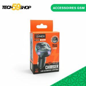 Dinex BYT-S2 Chargeur Voiture 15W | Transmetteur FM Bluetooth